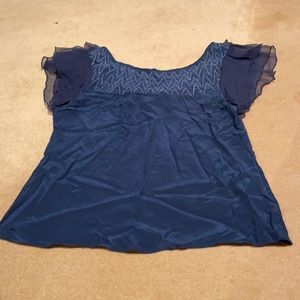 Navy Silk Short Sleeve Blouse